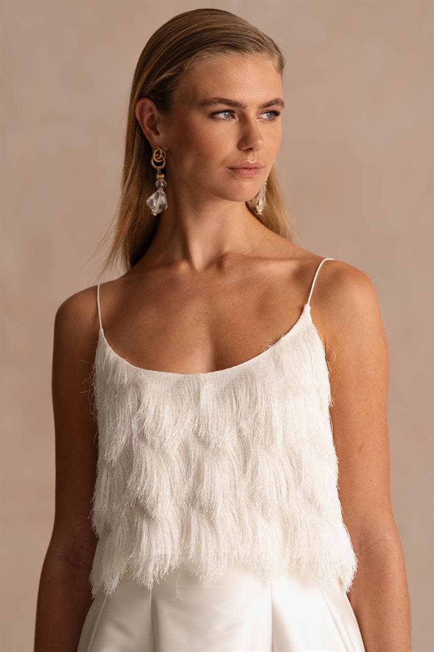 bruidstop met franjes en spaghettibandjes