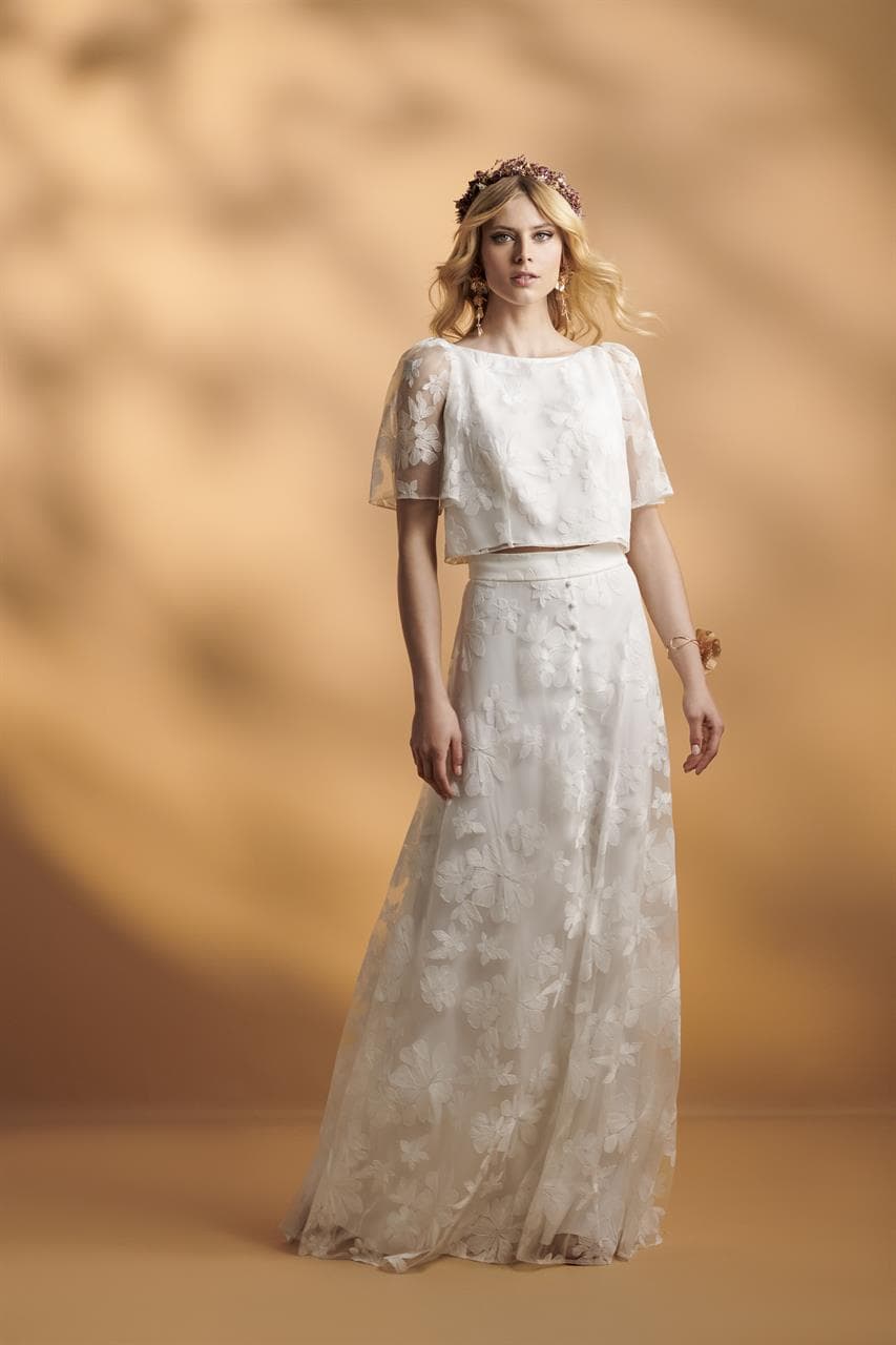 bohemian tweedelige rok en top bruidslook van duurzame stoffen 