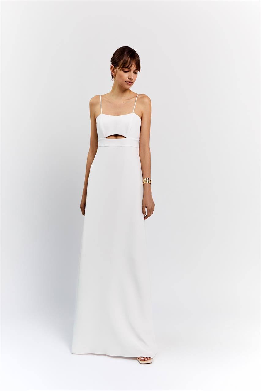 moderne en minimalistisch trouwjurk in mooie zijde stof 